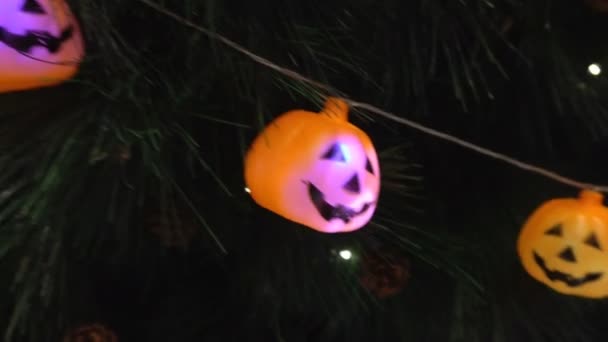 Dynie Charakter Światłem Urządzone Drzewie Partii Okazji Święta Halloween Dynie — Wideo stockowe