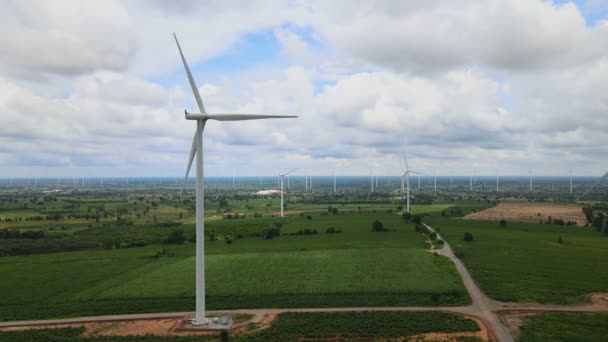 Veel Windturbines Voor Het Opwekken Van Elektriciteit Het Grasland Met — Stockvideo