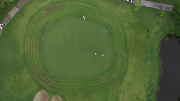 Luftaufnahme Grüner Golfplatz Und Nebel Morgen — Stockvideo