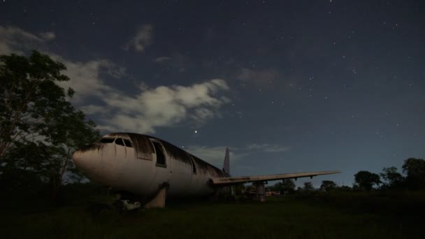Time Lapse Milky Way Old Airplane Chiangmai Thailand — стокове відео
