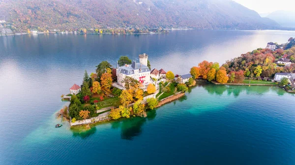 Castle Forest Middle Water Lake Alps View — Stock Photo, Image