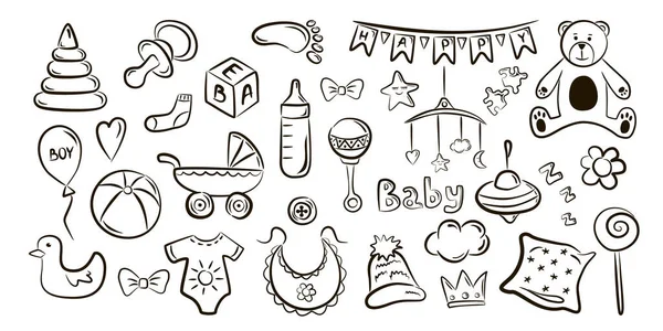 Baby Handgezeichnetes Kritzelset Vektor Illustration Für Hintergründe Webdesign Designelemente Textildrucke — Stockvektor