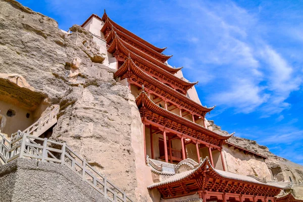 Dunhuang, Çin 'deki Mogao Grottoes 9 katlı UNESCO Dünya Kültür Mirası