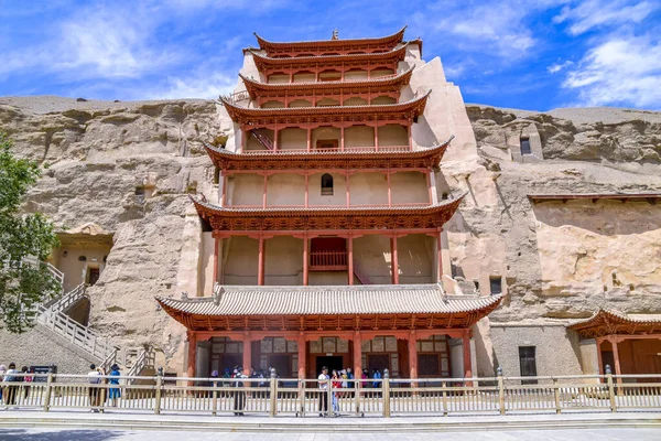 Dunhuang, Çin 'deki Mogao Grottoes 9 katlı UNESCO Dünya Kültür Mirası