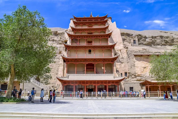 Dunhuang, Çin 'deki Mogao Grottoes 9 katlı UNESCO Dünya Kültür Mirası