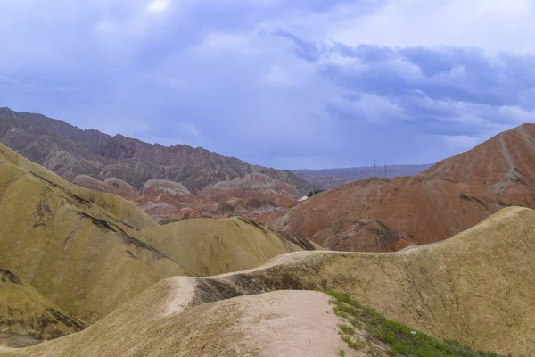 Fantastisk Natur Regnbåge Berg Och Blå Himmel Bakgrund Solnedgången Zhangye — Stockfoto