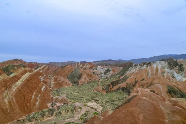 Fantastisk Natur Regnbåge Berg Och Blå Himmel Bakgrund Solnedgången Zhangye — Stockfoto