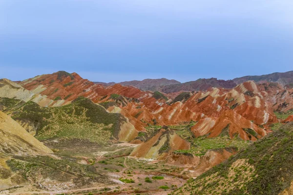 Fantastisk Natur Regnbåge Berg Och Blå Himmel Bakgrund Solnedgången Zhangye — Stockfoto