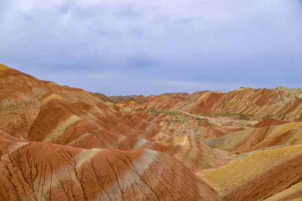 Fantastisk Natur Regnbåge Berg Och Blå Himmel Bakgrund Solnedgången Zhangye — Stockfoto