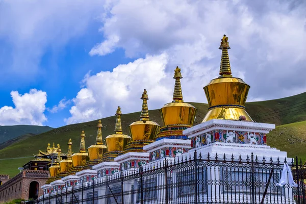 Åtta Skatter Gyllene Pagoda Vid Tibetanska Buddhistiska Klostret Arou Temple — Stockfoto