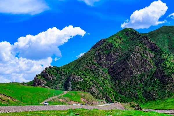 Vacker Natur Landskap Utsikt Över Blå Himmel Vägen Till Qilian — Stockfoto