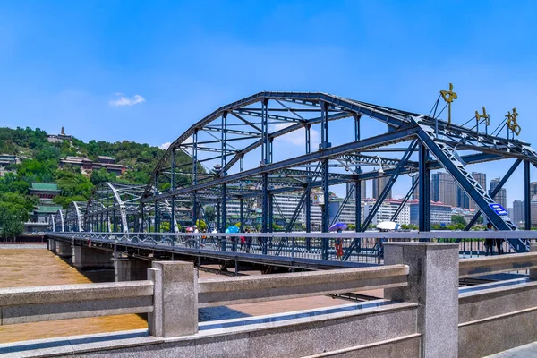 Ponte Zhongshan Lanzhou Cina Durante Pomeriggio Sole Cina Primo Ponte — Foto Stock