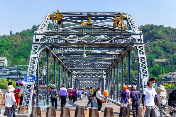 Zhongshan Bridge Lanzhou China Tijdens Een Zonnige Middag China Eerste — Stockfoto