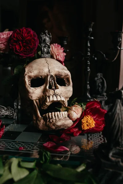 Skull Flowers Table — Stock Photo, Image