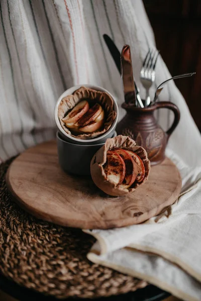 Apple Tartlets Wooden Plank Stock Image