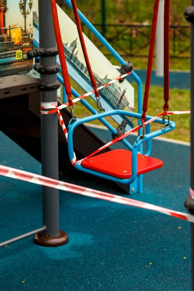 Kinderspielplatz Ist Wegen Pandemie Epidemie Geschlossen Verbot Von Kinderspielplätzen Prävention — Stockfoto