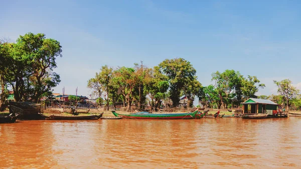 Lac Tonle Sap Kampong Phluk Village Pêcheurs Flottant Pendant Saison — Photo