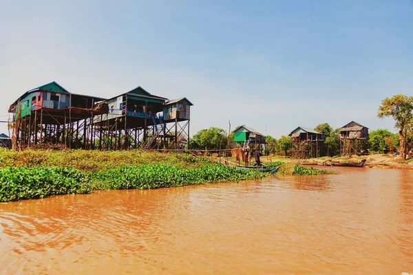 Lac Tonle Sap Kampong Phluk Village Pêcheurs Flottant Pendant Saison — Photo