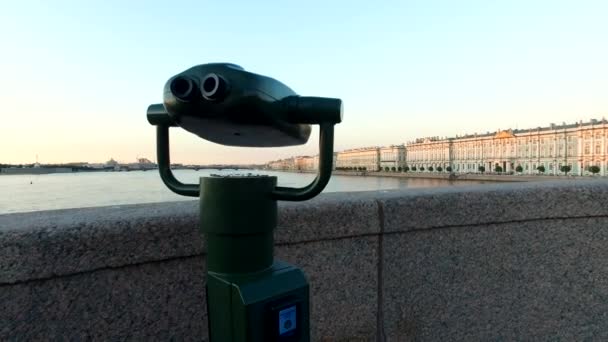 Binoculars Look Hermitage Museum Neva River Winter Palace Unique Urban — Stock Video