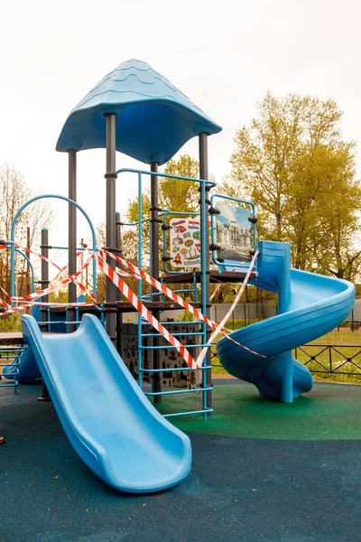 Kinderspielplatz Ist Wegen Pandemie Epidemie Geschlossen Verbot Von Kinderspielplätzen Prävention — Stockfoto