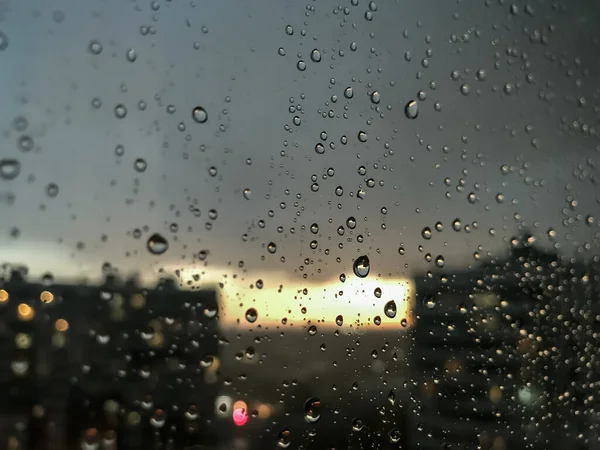 Contexto Gotas Água Chuva Nos Vidros Das Janelas Padrão Natural — Fotografia de Stock