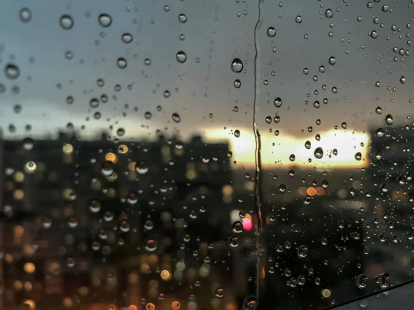 Contexto Gotas Água Chuva Nos Vidros Das Janelas Padrão Natural — Fotografia de Stock