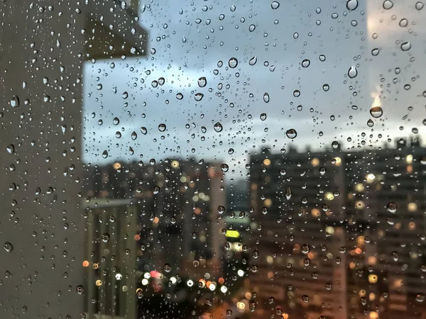 Gotas Agua Fondo Gota Lluvia Los Cristales Patrón Natural Gotas — Foto de Stock