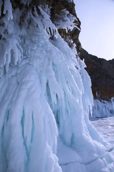 Lago Baikal Inverno Belas Vistas Sob Gelo Vida Marinha Terra — Fotografia de Stock