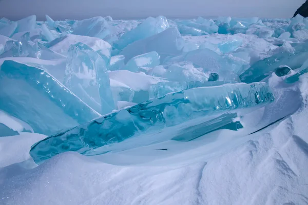 Der Baikalsee Winter Schöne Aussicht Auf Gefrorenes Wasser Texturierte Blöcke — Stockfoto