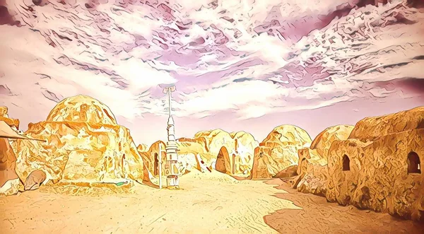 사하라 사막에는 스타워즈 장식이 원래의 세트의 외관은 필름에 사용되었다 Ong — 스톡 사진