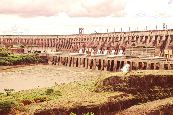 Illustration Itaipu Dam Hydroelectric Dam Parana River Located Border Brazil — Stock Photo, Image