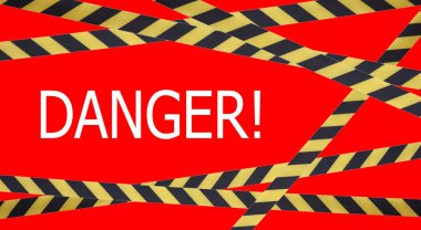 Tehlike başlıklı siyah ve sarı şeritler. Bariyer bandı kırmızı izolasyonda. Trafiği engelleyen bir bariyer. Uyarı kaseti. Tehlike bölgesi uyarısı girilmiyor. Girdi yok kavramı