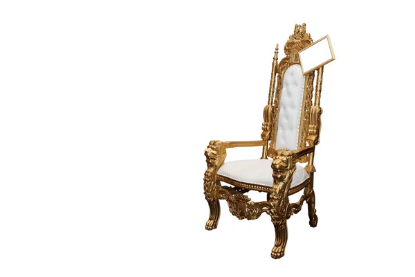 Καρέκλα Πολυτελείας Λευκή Vintage Χρυσή Βάση Και Πλαίσιο Στο Κεφάλι — Φωτογραφία Αρχείου