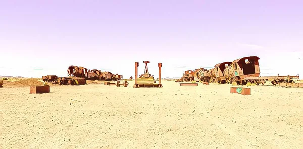 Cimitero Ferroviario Arrugginito Uyuni Cimitero Del Treno Vecchi Treni Abbandonati — Foto Stock