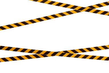 Black and yellow warning lines of barrier tape prohibit passage. Barrier tape on white isolate. Barrier that prohibits traffic. Danger unsafe area warning do not enter. Concept of no entry. Copy space clipart