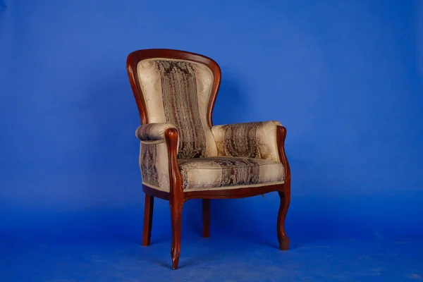 Old Velour Retro Chair Blue Royal Background Interior Antique Brown — Stock Photo, Image