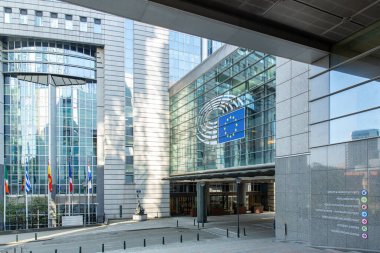 Brüksel, Belçika - 14 Eylül 2020: Avrupa Parlamentosu 'nun detayları, Avrupa demokrasisinin merkezi