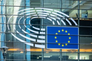 Brüksel, Belçika - 14 Eylül 2020: Avrupa Parlamentosu 'nun detayları, Avrupa demokrasisinin merkezi