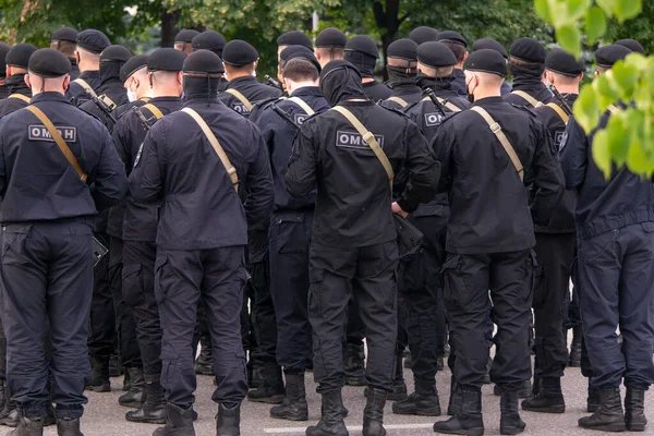 Formation Soldiers Russian Omon Riot Police Removed Back — Stock Photo, Image