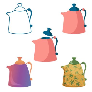 Çaydanlık. Semaver. Vektör çizimi. Katılım çizimi. Düz çizim. Gradyan. Desen.