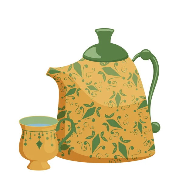 Tea Set Kettle Mug Vector Illustration — Stock Vector