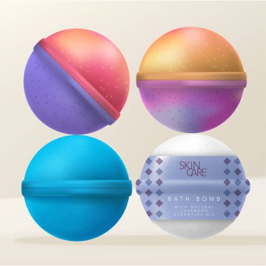 Vector Bath Bombs or Bath Fizzers with Diamond Pattern Printed Shrink Wrap Packaging. clipart
