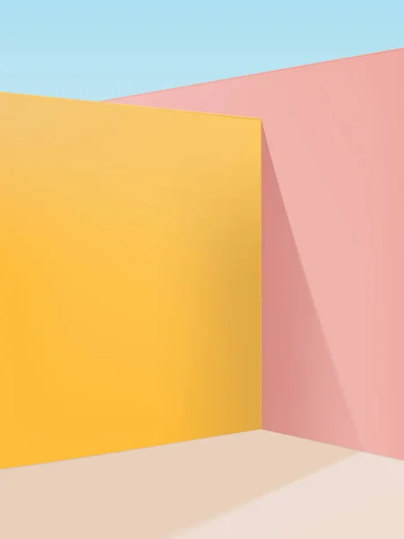 Vector Levendig Pastel Geometrische Studio Shot Corner Achtergrond Roze Geel — Stockvector