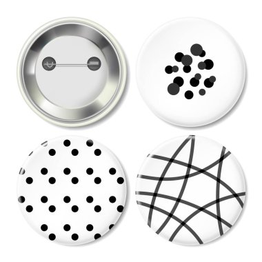 Minimum Siyah & Beyaz Geometrik Desenli Vektör Metal Düğme Rozeti.