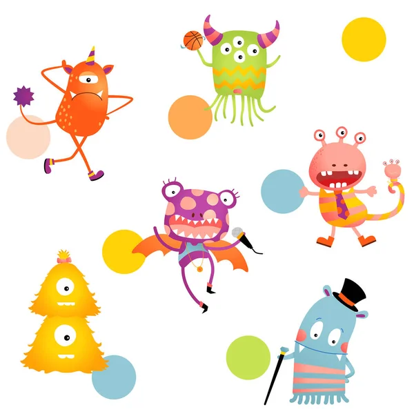 Vector Colorful Happy Monster Party Seamless Pattern — 스톡 벡터