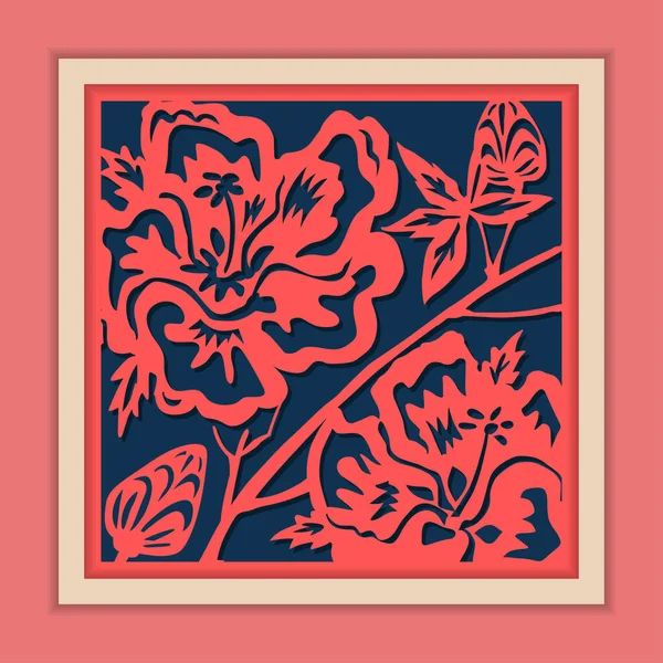 Geleneksel Çerçevelenmiş Çin Kağıt Kesme Sanatı, Klasik Mavi & Pembe.