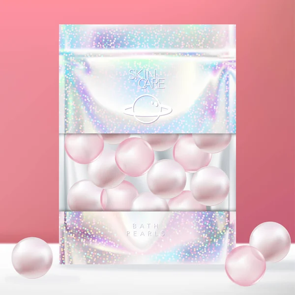 Vector Trendy Glitter Holographic Zip Lock Sachet Pouch Packet Packaging — 스톡 벡터