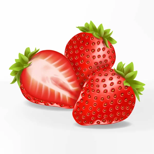 Vector Illustration Realistic Sliced Strawberries Illustration White Background — Stock Vector