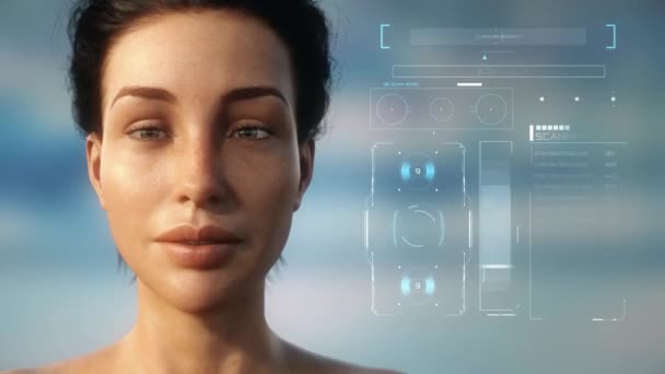 Exploración Futurista Tecnológica Cara Retina Una Hermosa Mujer Avatar Para — Vídeos de Stock