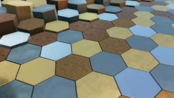 Animation Abstract Floating Hexagonal Shapes Metallic Colors Animation — Stock Video